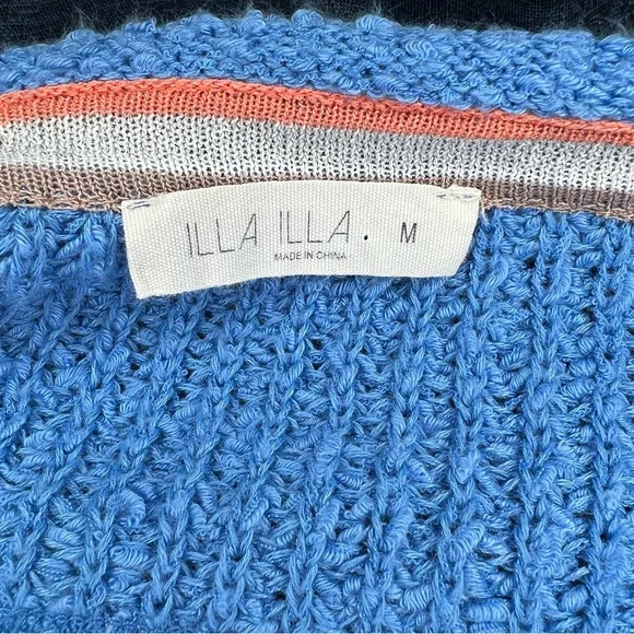 Illa Illa Cuffed Short Sleeve Oversized Cropped V Neck Knit Sweater Blue Women M - Picture 3 of 4
